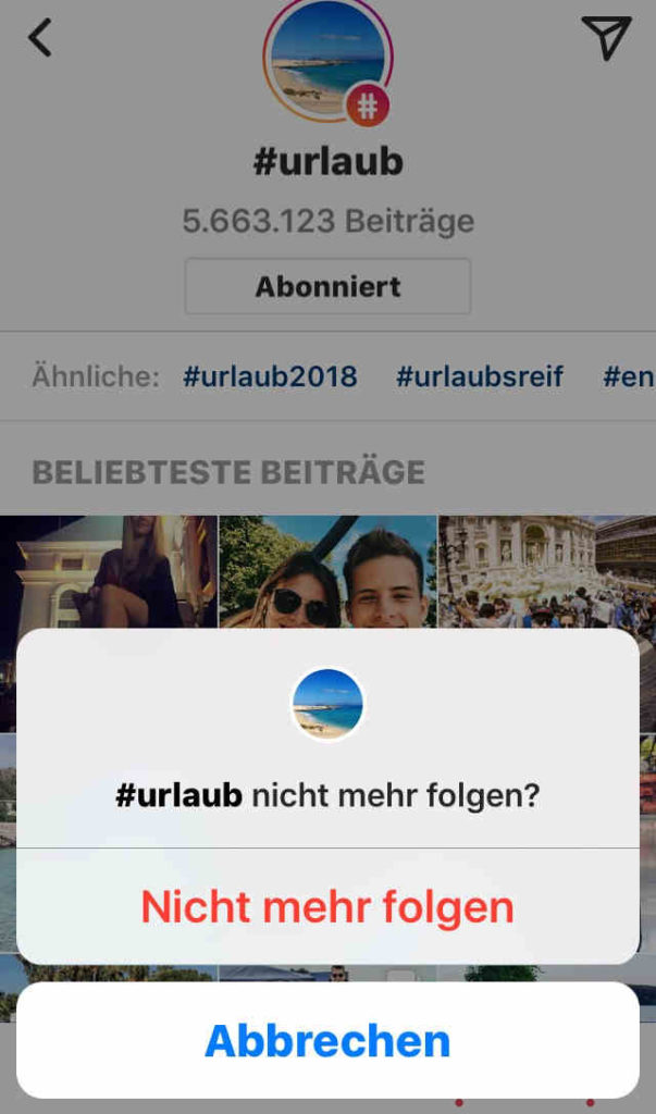 Instagram Hashtags Nicht mehr Folgen