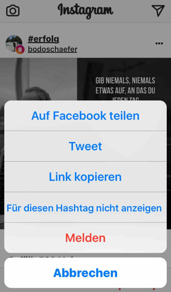 Instagram Post Hashtag nicht anzeigen